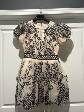 Maeve Anthropologie Cream Dress with Black Embroidery